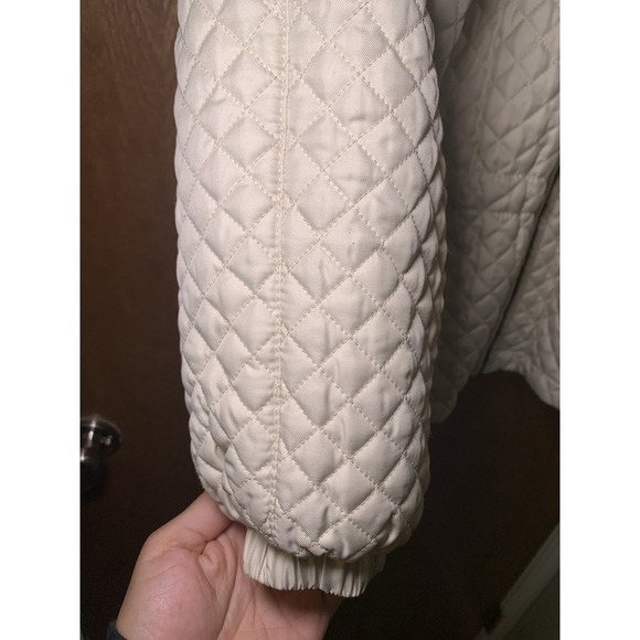 Post Card Italy Quilted Jacket Ivory Cream Removable Fur Trim Hood Sz 4 Eu 40 - Picture 7 of 16
